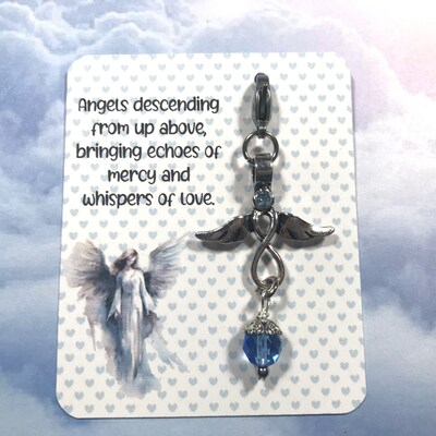 Guardian Angel Infinity Birthstone Charm Clip on Key Ring Charm Necklace Charm Purse Clip - image1